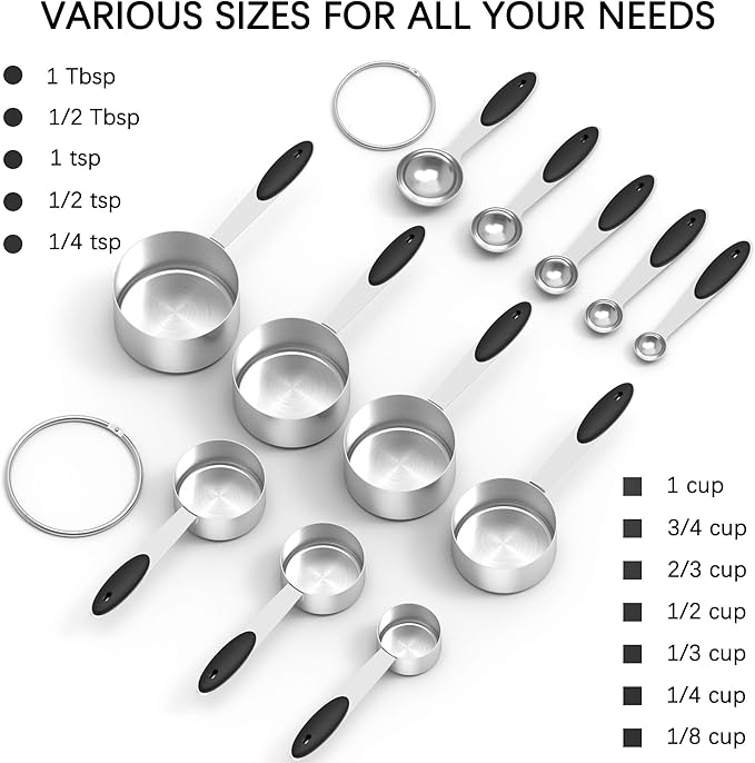 TILUCK Measuring Cups and Spoons Set, Stainless Steel, Kitchen Utensils - Image 4