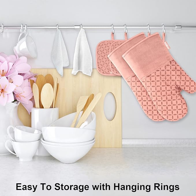 KEGOUU Oven Mitts and Pot Holders 6pcs Set, Kitchen Oven Glove High Heat - Image 4