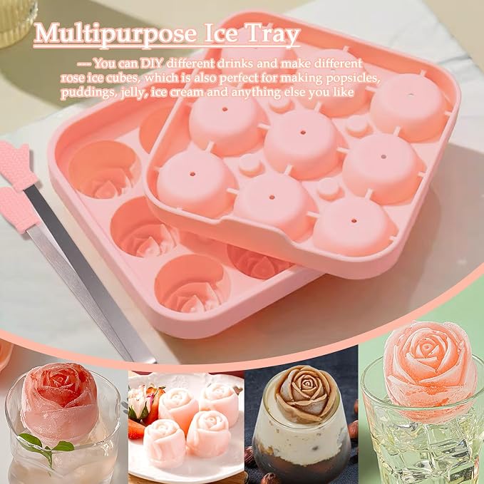 Ice Cube Mold with Lid, Silicone Rose Ice Cube Tray with Mini Tongs, Rose Ice - Image 7