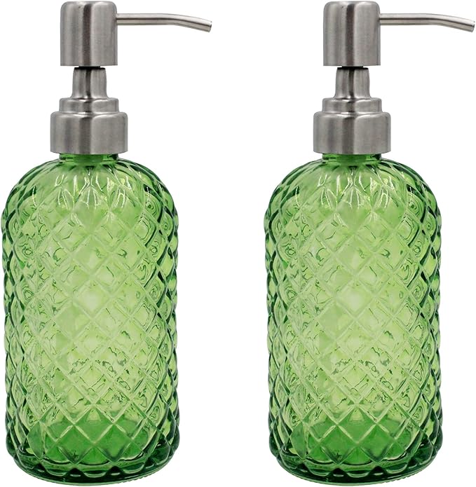 16 oz Diamond Pattern Glass Soap Dispenser, Kitchen and Bathroom Refillable by SDlumeiy