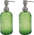 16 oz Diamond Pattern Glass Soap Dispenser, Kitchen and Bathroom Refillable by SDlumeiy