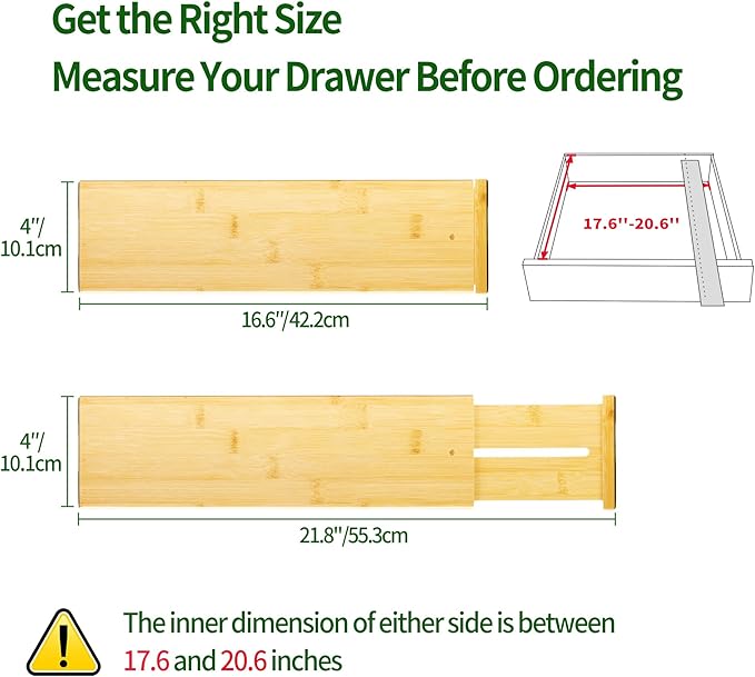 VaeFae 3 Pack Bamboo Drawer Dividers, Expandable Separators - Image 3