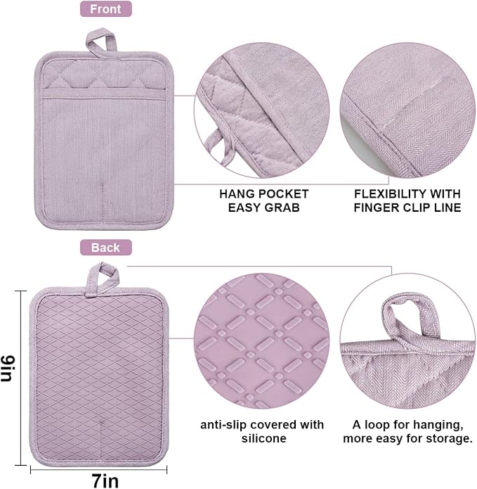 Pot Holders Yarn-Dyed Set of 3 Non Slip Silicone Kitchen Lines Heat Resistant - Image 2