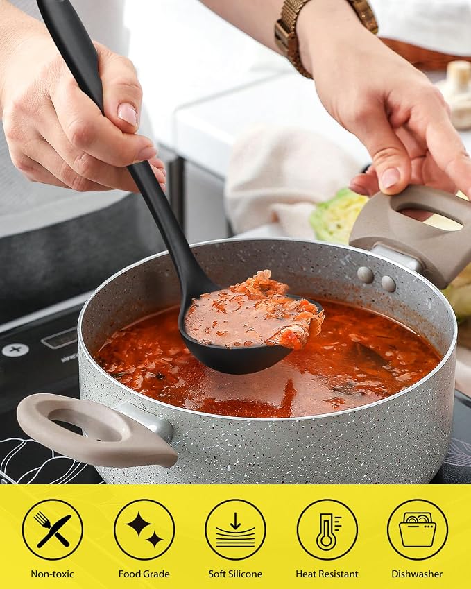 3 Pcs Silicone Kitchen Utensils Set, Soup Ladle-Pasta Fork-Slottede Spoon - Image 5