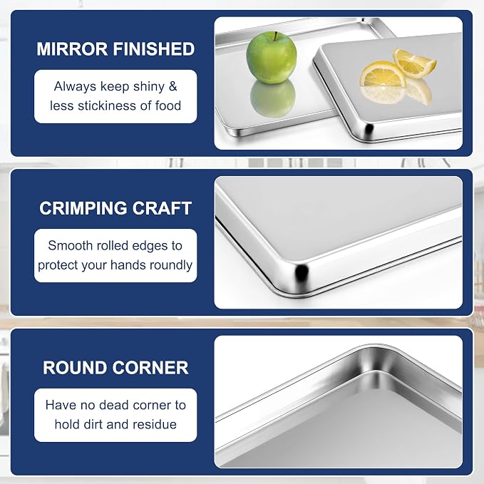 P&P CHEF 16 Inch Baking Cookie Sheet, Oven Pan Tray Stainless Steel Sheet Pan - Image 3