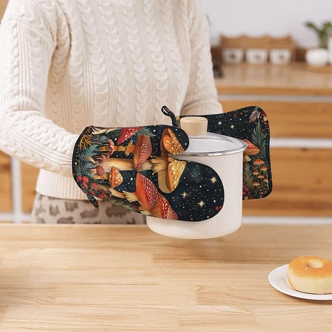 Oven Mitts and Pot Holders Mushroom Forest Vintage Silicone Kitchen Accessories - Image 7