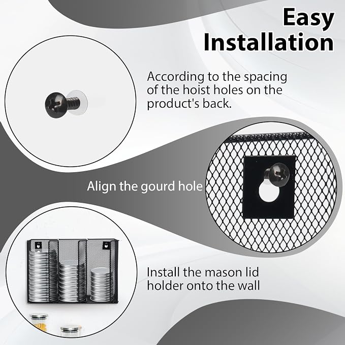 Wall Mounted Mason Jar Lid Organizer Metal Mason Jar Lid Holder 3-Compartment - Image 5