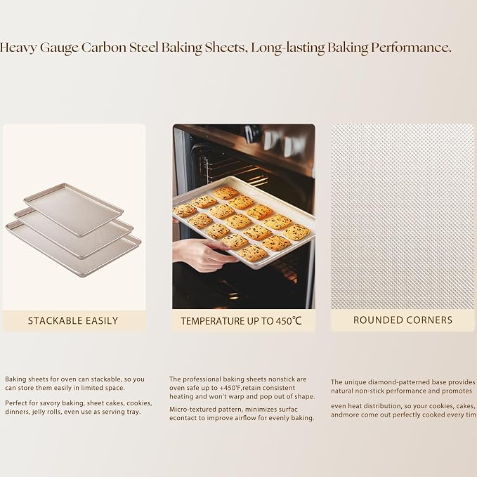 Baking Sheet Set of 3, Nonstick Heavy Duty Cookie Sheets - Image 5