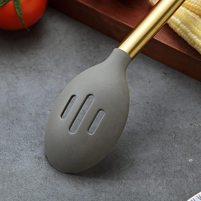 Berglander Non-stick Silicone Slotted Spoon, Titanium Gold Plated Handle - Image 5