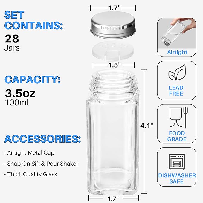 Antimbee 28 Pcs Clear Glass Spice Jars, 3.5 oz Glass spice jar - Image 2