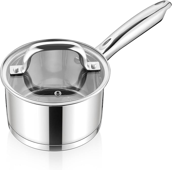 E-far 1 Quart Saucepan with Lid, Stainless Steel Small Sauce Pan Boiling Pot by E-far