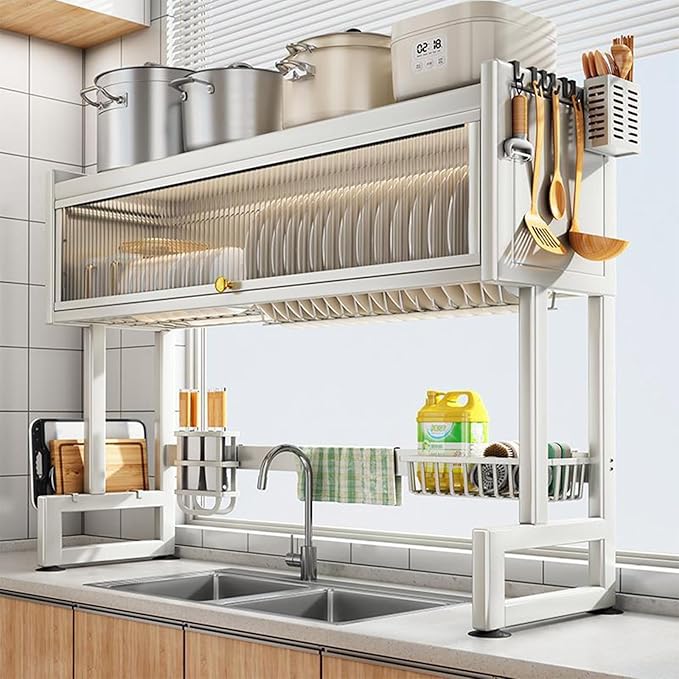 Milkshake White 3 Tier Over Sink Dish Rack Drainer - Image 2