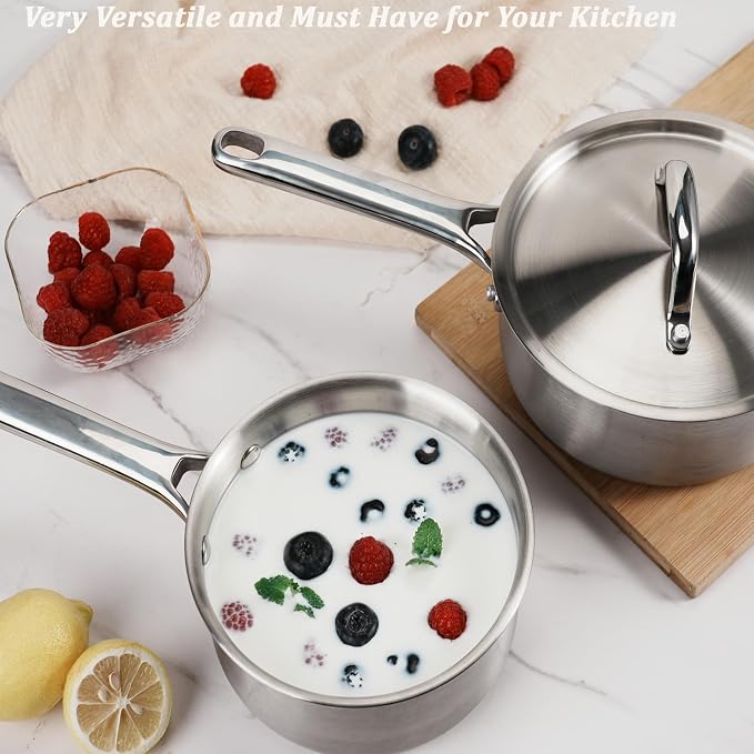 Saucepan Set with Lids, 3-Ply Stainless Steel 1.5QT and 3QT Cooking Pot - Image 2