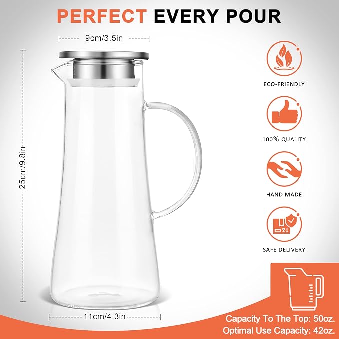SUSTEAS 1.5 Liter 51oz Glass Pitcher - Image 4