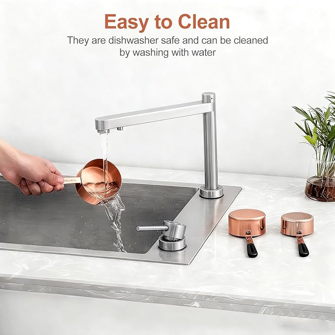 Bopei Measuring Cups and Spoons Set, Rose Gold Plated Stainless Steel 10 Piece - Image 6