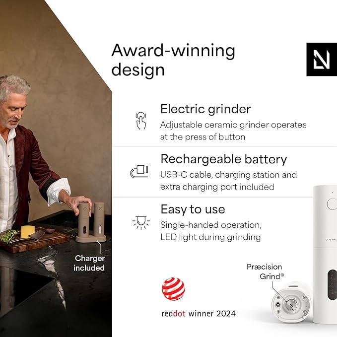 LARS NYSØM Electric Salt and Pepper Grinder Set, USB Rechargeable, Automatic - Image 2