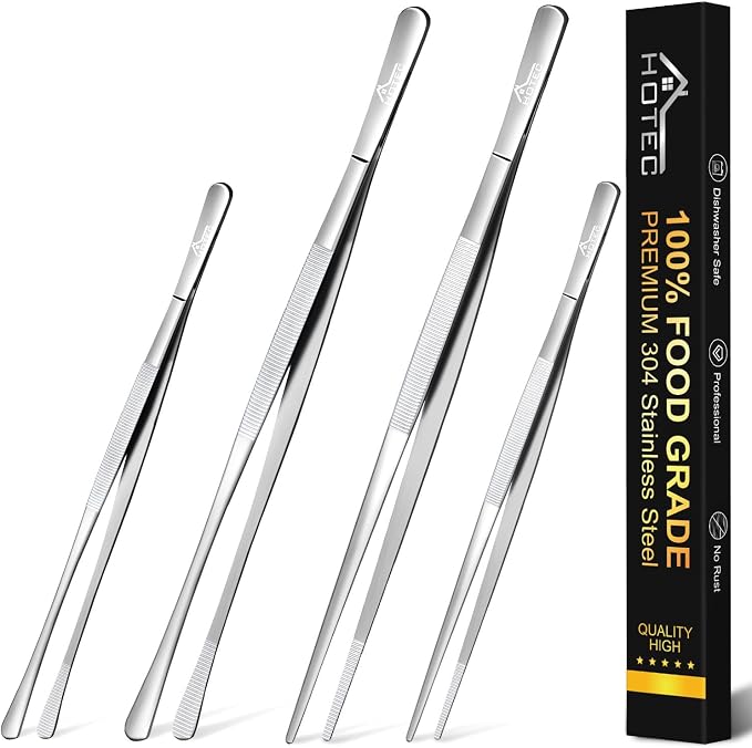 HOTEC Kitchen Tweezers Tongs Stainless Steel, Grill and Baking by Hotec