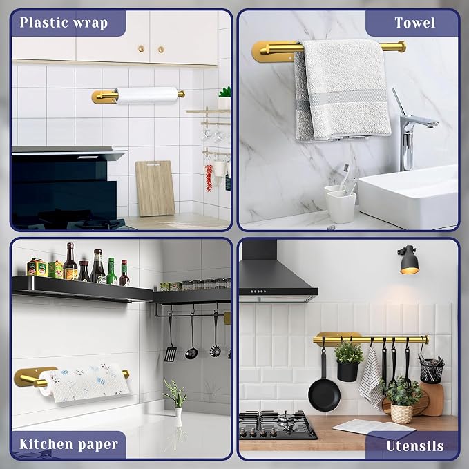 Paper Towel Holder, Self Adhesive or Drilling Paper Towel Holder Under Cabinet - Image 2