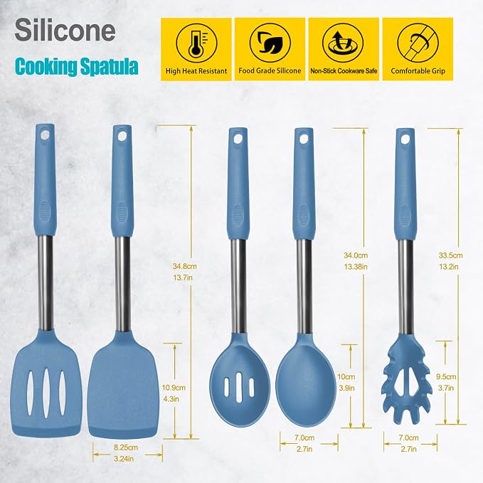 Silicone Spatula and Cooking Spoon, 5 Pack Solid & Slotted Spoons and Spatulas - Image 2
