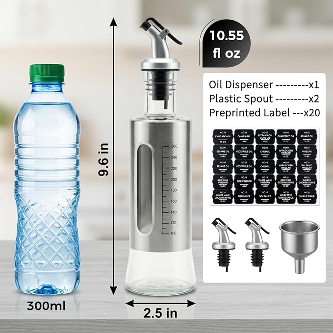 Olive Oil Dispenser for Kitchen, 2 Pack 10oz/300 ML Cooking Oil and Vinegar - Image 3