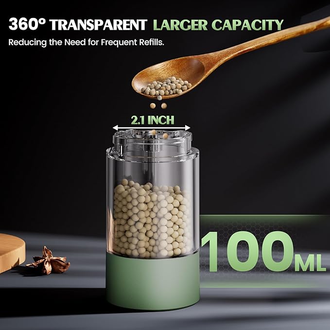 Salt and Pepper Grinder Set Mom Gifts, Electric Automatic Green Salt Pepper - Image 4