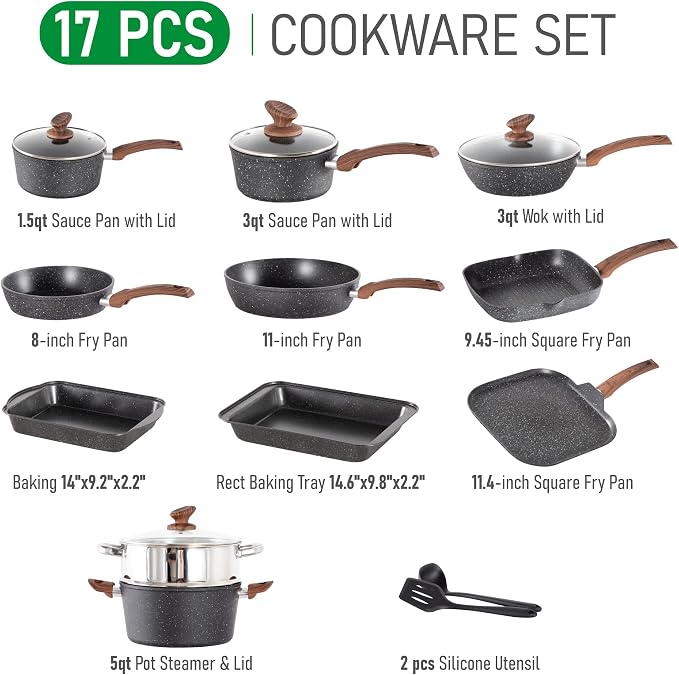 MAISON ARTS 17 Piece Pots and Pans Set Non Stick, Kitchen Cookware Sets - Image 8