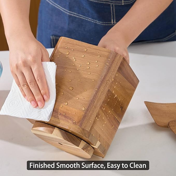 Wood Utensil Holder for Kitchen Counter, 360° Rotating Kitchen Utensil Holder - Image 5