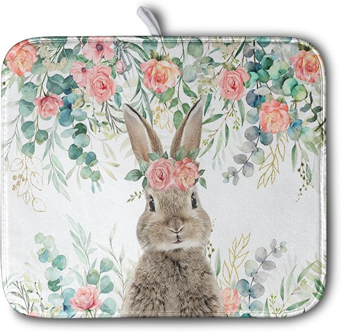 Easter Rabbit Dish Drying Mats for Kitchen Counter Easter Spring Watercolor by Kwlegh