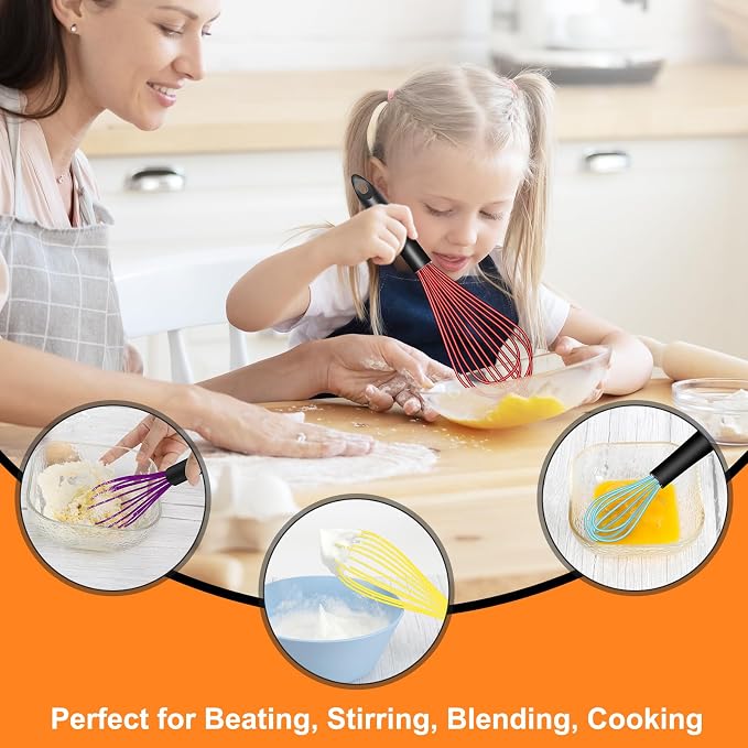 HOTEC 4 Pieces Silicone Whisks Set, Wire Balloon Whisks Egg Beater, Non-slip - Image 8