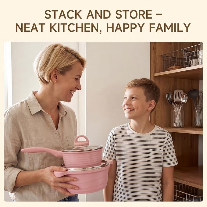 JEETEE Pink Pots and Pans Set Nonstick 23pcs, Healthy Kitchen Cookware Sets - Image 9