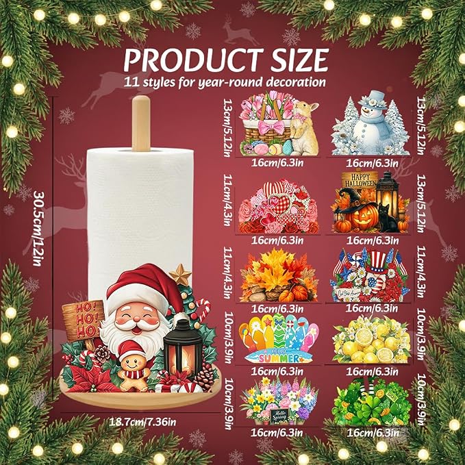 Bamboo Paper Towel Holder with 11 Set Interchangeable Holiday Signs, Rustic - Image 8