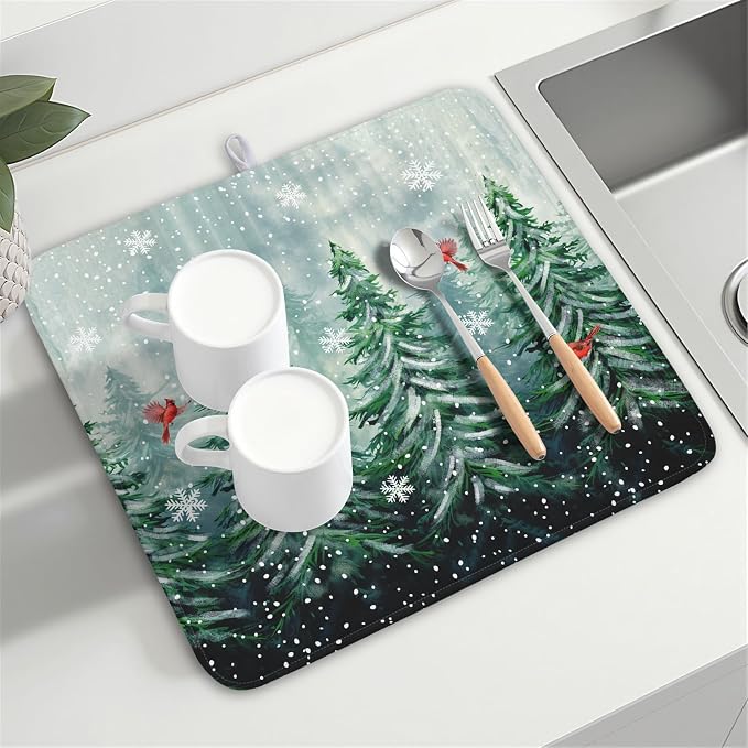 Welcome Winter Pines Tree Dish Drying Mat, Winter Snowflake Dish Drying Mat - Image 8