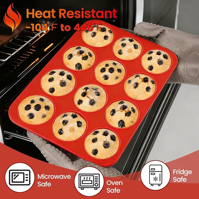 CAKETIME Silicone Muffin Pan 3 Pack Regular 12 Cup Muffin Tin - Image 7