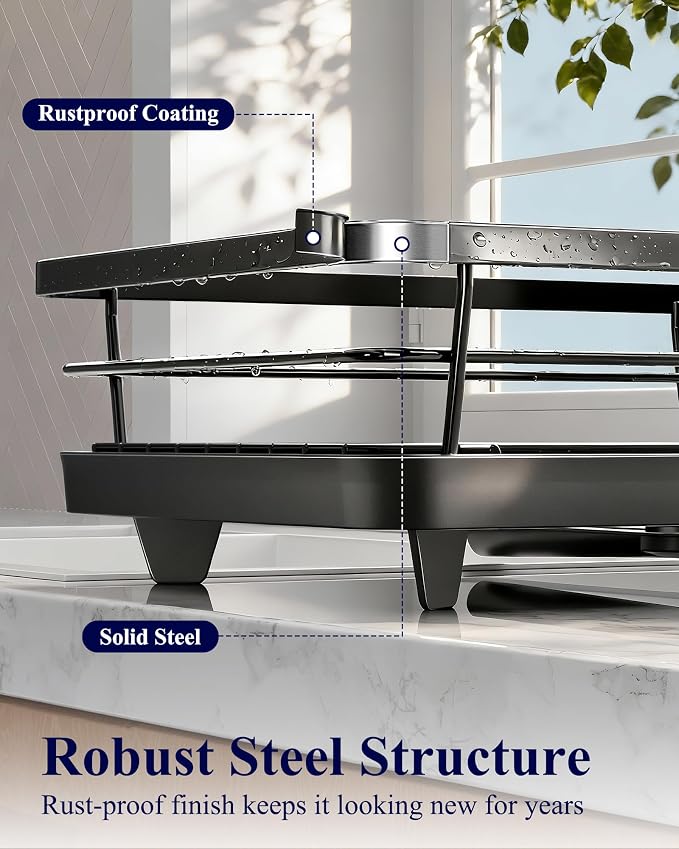 Kitsure Dish Drying Rack for Kitchen Counter, Stainless Steel Sink Organization - Image 6