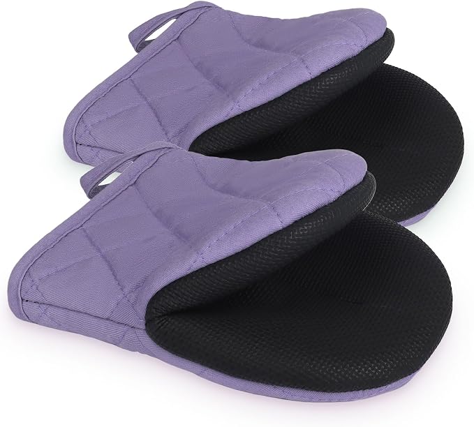 Short Oven Mitts, Heat Resistant 500°F, Silicone Grip Kitchen Gloves, Non-Slip by GOLDMEET