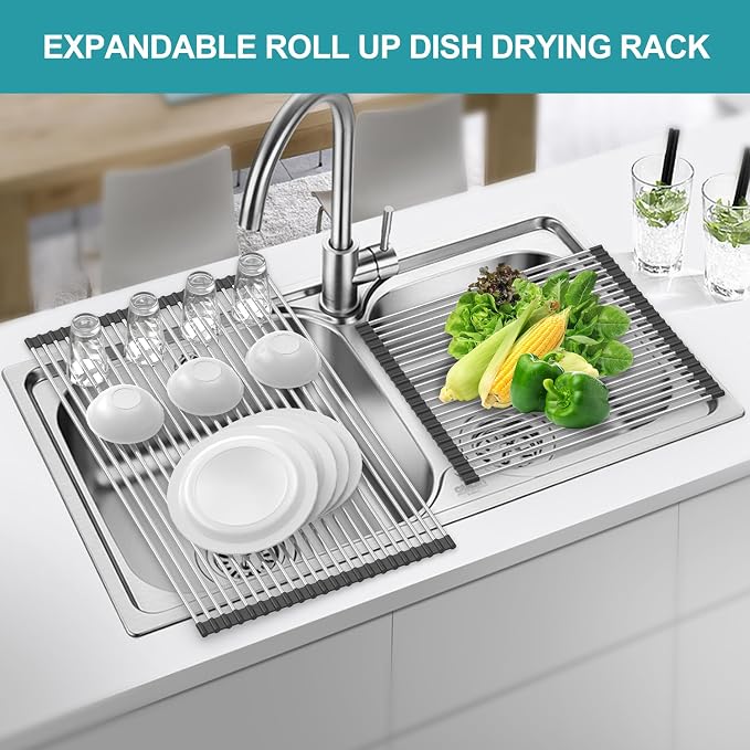BBXTYLY Extra Large Expandable Roll Up Dish Drying Rack, Over The Sink Drying - Image 3