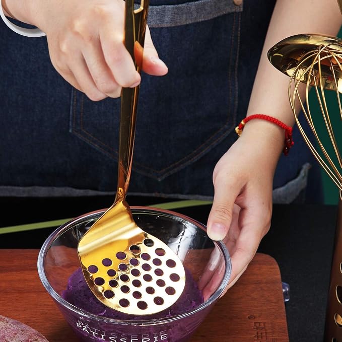 Gold Potato Masher, Berglander Heavy Duty Metal Potato Ricer Stainless Steel - Image 9