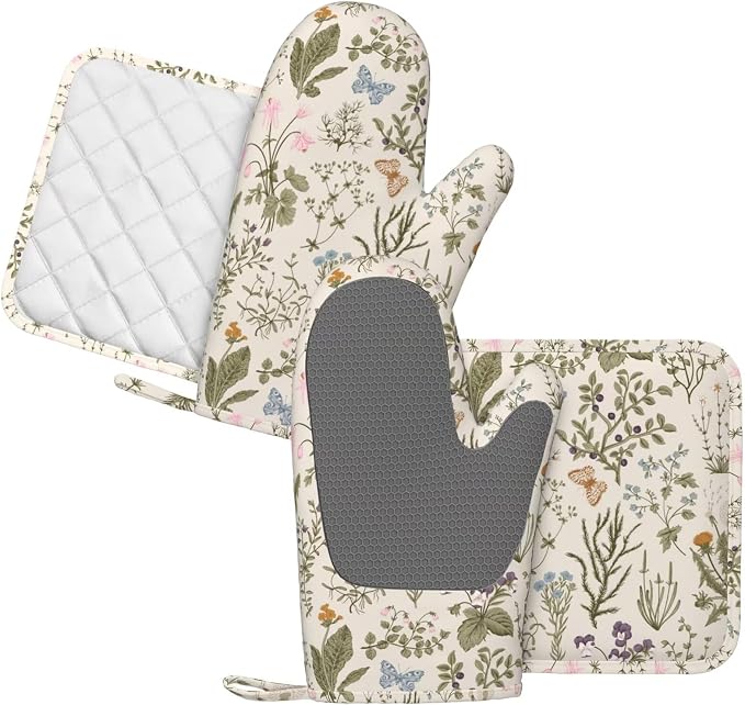 Vintage Wildflower Herbs Floral Rustic Butterfly Oven Mitts and Pot Holders - Image 2