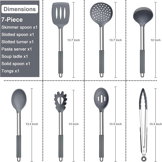 E-far Silicone Cooking Utensils Set, Slotted Turner, Soup Ladle, Pasta Server - Image 2