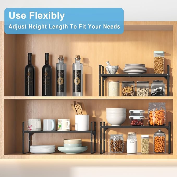 Set of 2 Expandable Cabinet Shelf Organizer, Stackable Kitchen Countertop - Image 5