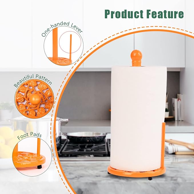 Orange Cast Iron Paper Towel Holder - Image 2