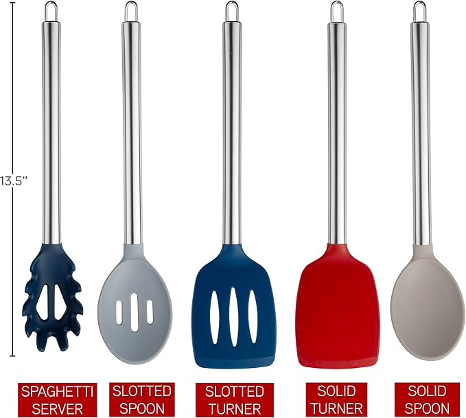 COOK WITH COLOR Silicone Cooking Utensils, Kitchen Utensil Set, Cooking Utensils - Image 4