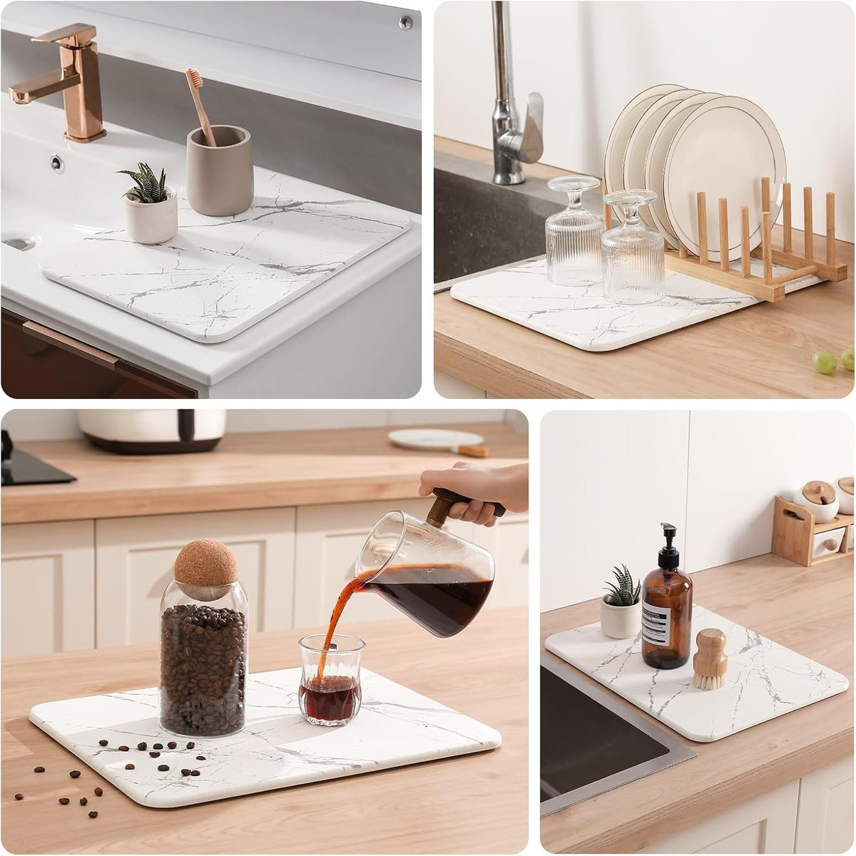 WALL 2 Pack Quick Dry Stone Drying Mat for Kitchen Counter