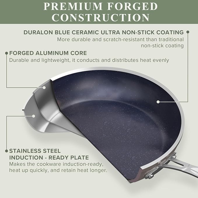 Nuwave Healthy Duralon Blue Ceramic Nonstick Cookware Set, Diamond Infused - Image 2