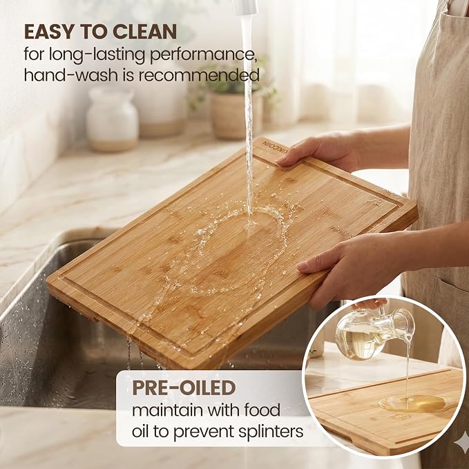 Kikcoin Bamboo Cutting Boards for Kitchen Set of 3, Extra Large Wood Cutting - Image 6