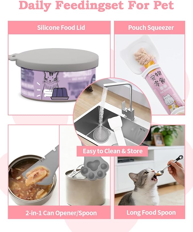 6 PCS Cat Food Can Covers Lids Set, Cat Bar Squeezer, Stainless Steel Wet Food - Image 7