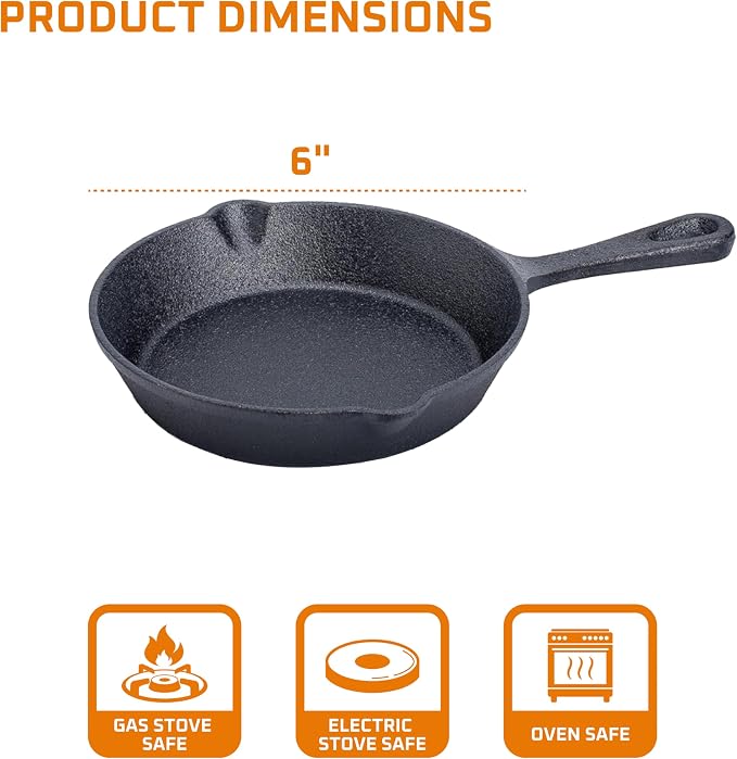 Bruntmor Cast Iron Frying Pan Set of 4-6x4 Inch Black Pre-Seasoned Skillets - Image 3