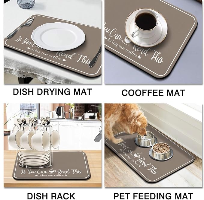 Coffee Bar Mat for Countertops 19inx12in, Absorbent Hide Stain Anti-Slip Cafe - Image 9