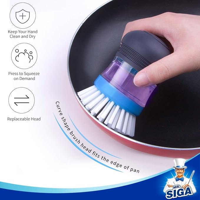MR.SIGA Soap Dispensing Palm Brush, Kitchen Brush - Image 7