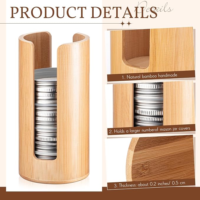 Suclain 2 Pcs Mason Jar Lid Organizer Bamboo Vertical Mason Jar Lid Storage - Image 4